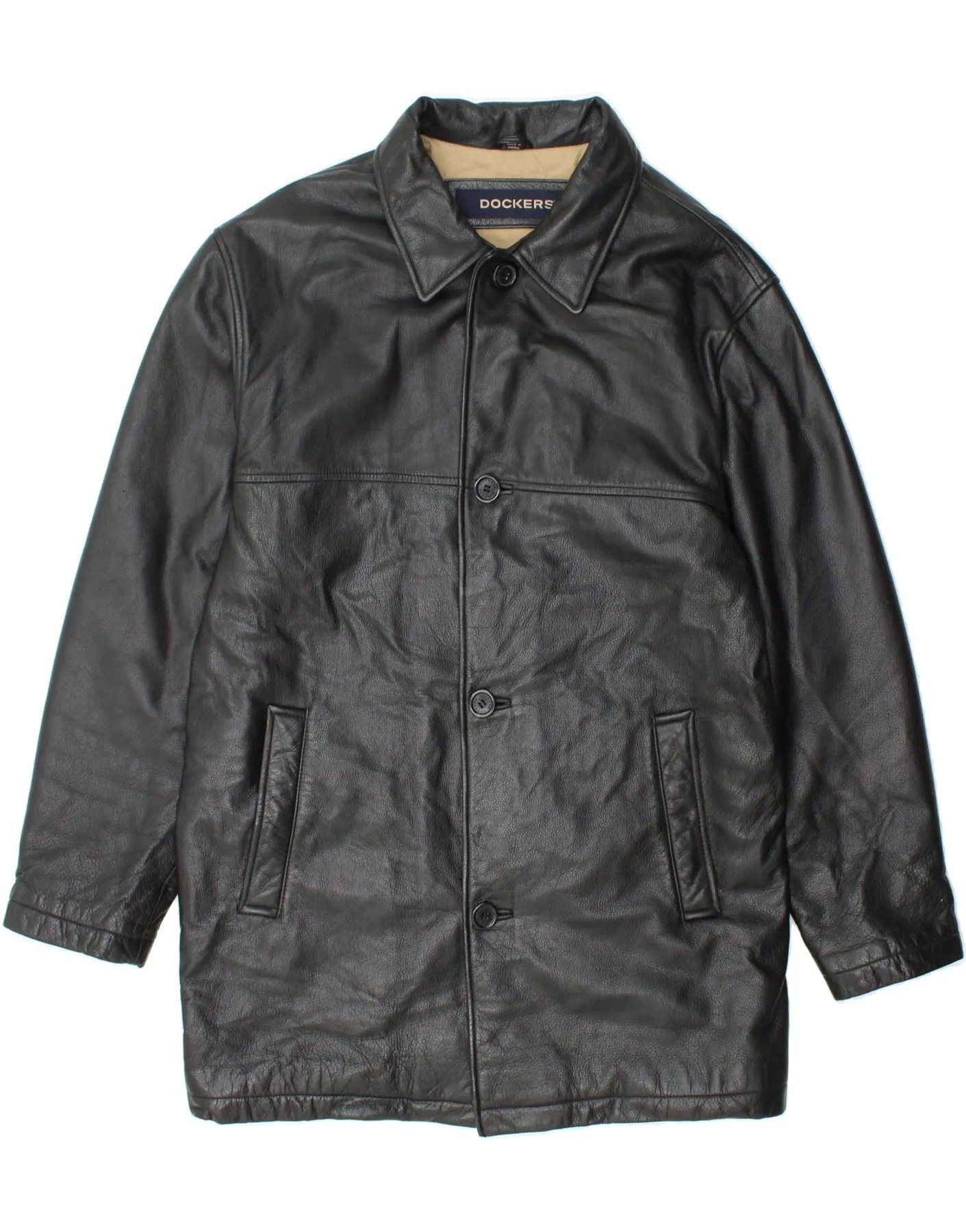 DOCKERS Mens Leather Jacket UK 38 Medium Black Leather