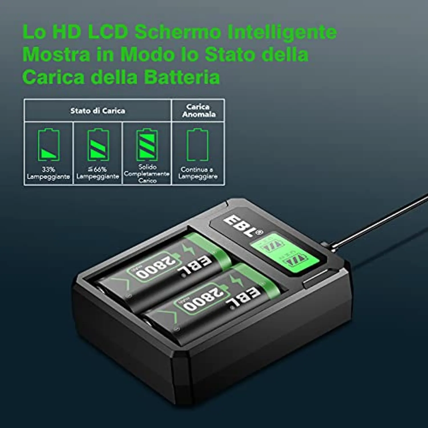 EBL 2800mAh Batteria per Xbox One, Pile e Set per Caricabatterie Adatta per Xbox One, Xbox One S, Xbox One X, Xbox One Elite Con