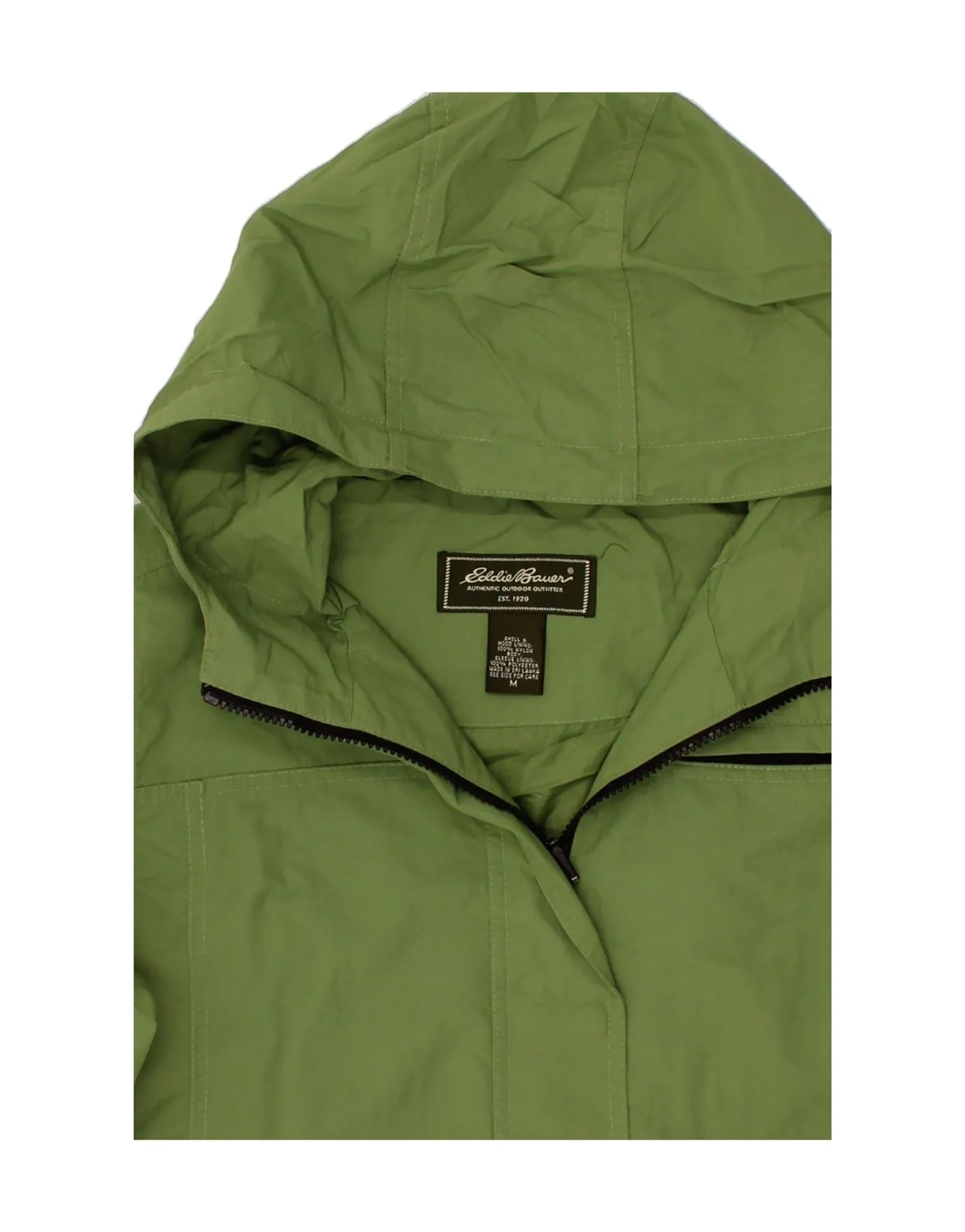 EDDIE BAUER Womens Hooded Rain Jacket UK 14 Medium Green Nylon