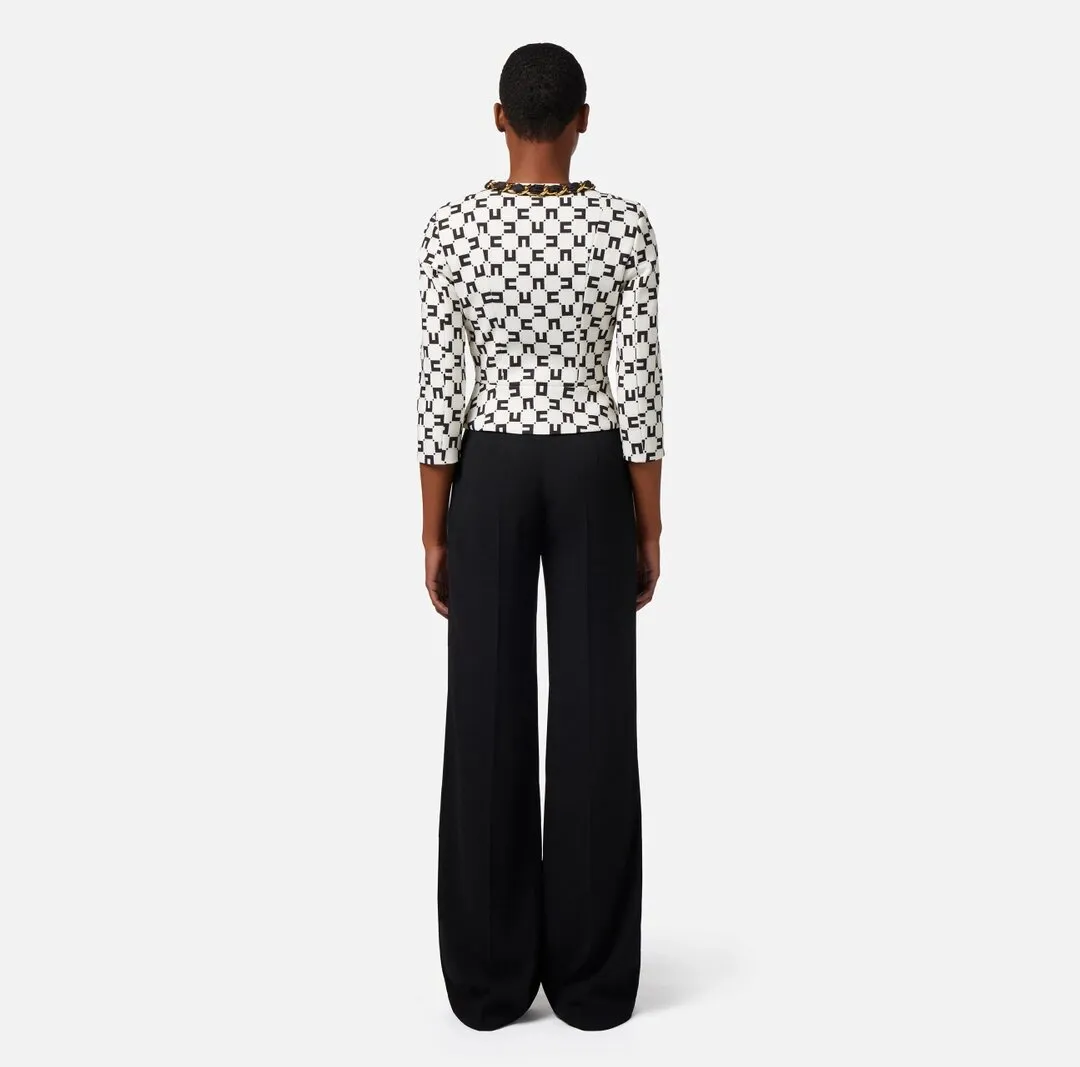 ELISABETTA FRANCHI Giacca in crêpe stampa logo con catena foulard