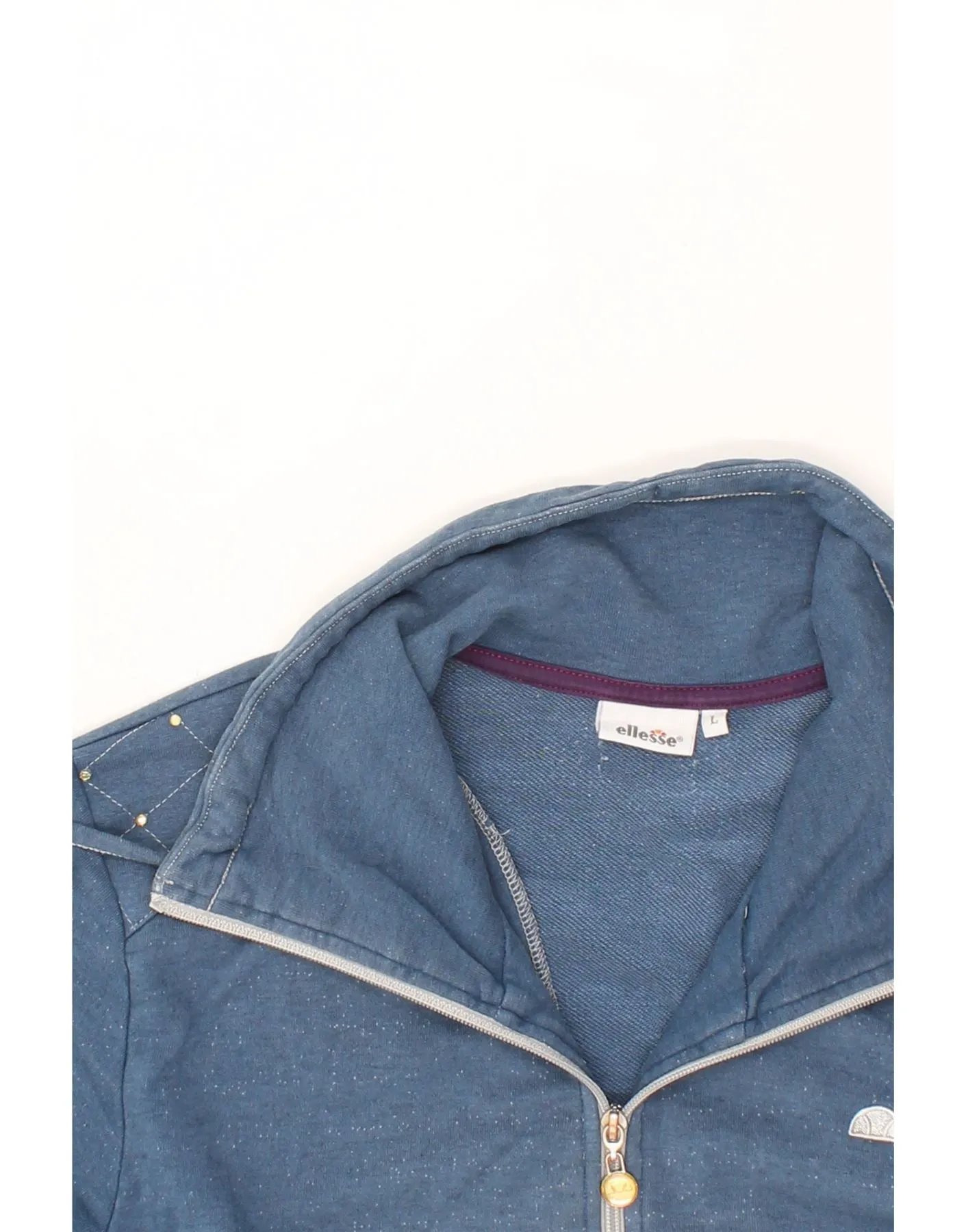 ELLESSE Womens Tracksuit Top Jacket UK 16 Large Navy Blue Flecked Cotton