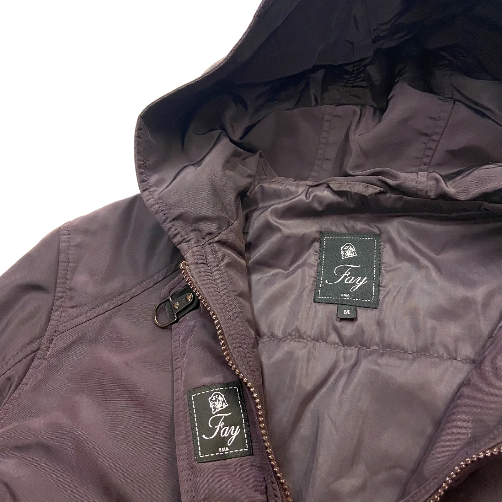 Fay Quilted Nylon Hoodie Coat | Vintage High End Luxury Burgundy Jacket VTG