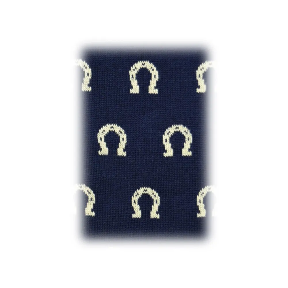 Fefè Napoli - Calzini Uomo Scaramantia Ferro Cavallo Blu - Calze - Handmade in Italy - Luxury Exclusive Collection