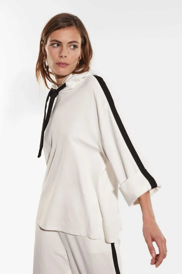 Felpa bicolour con coulisse e bande laterali a contrasto