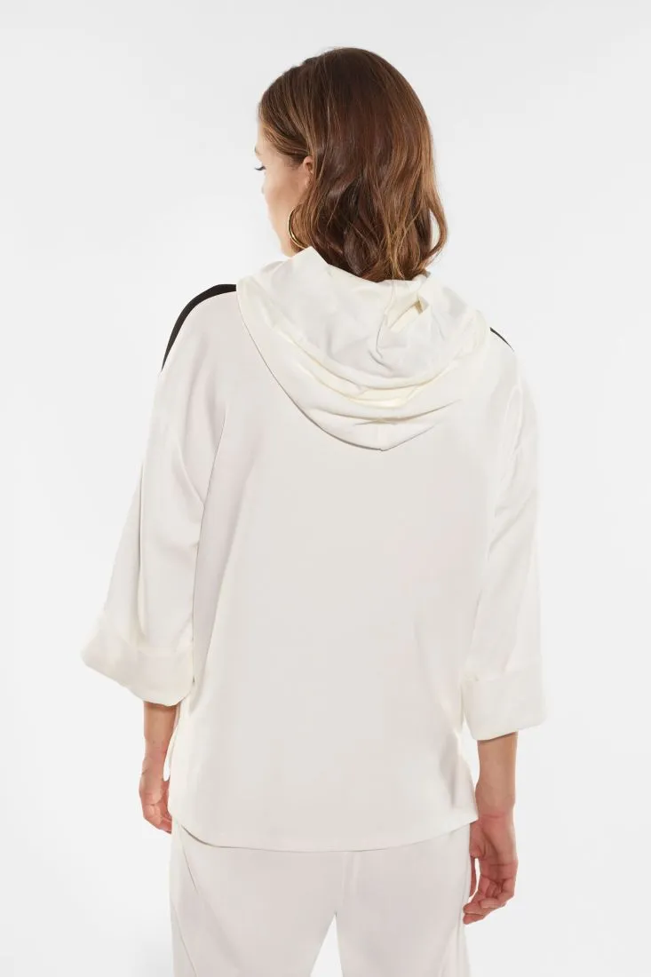 Felpa bicolour con coulisse e bande laterali a contrasto