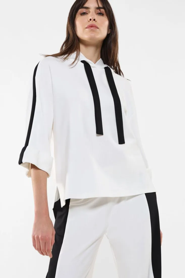 Felpa bicolour con coulisse e bande laterali a contrasto