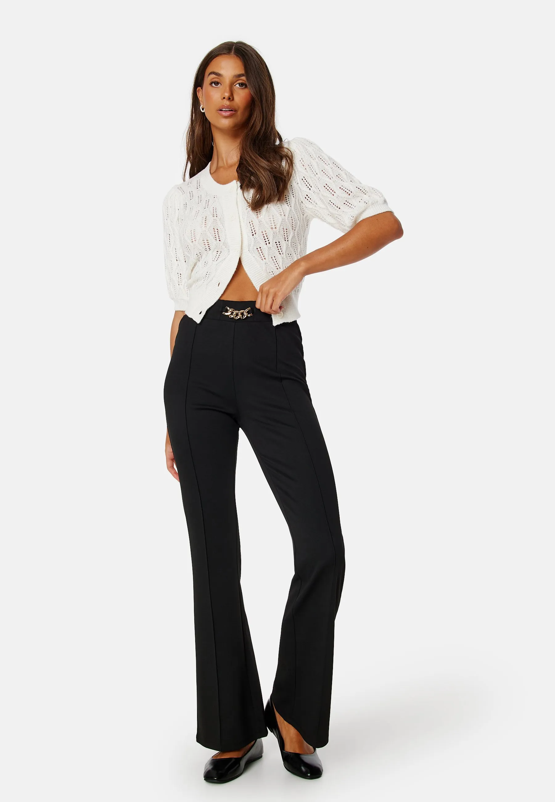 FLARED BELTED TROUSERS - Pantaloni