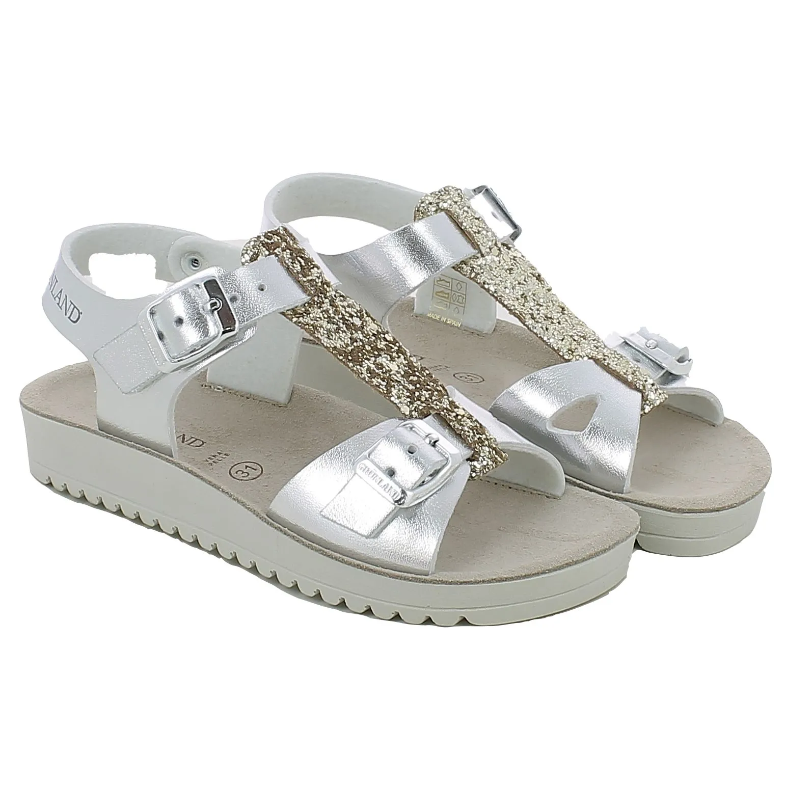 Grunland  Sandalo Gris Argento con Glitter Platino 