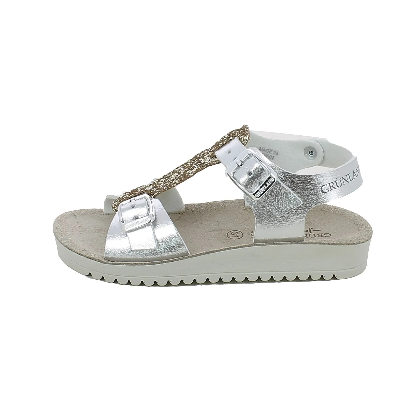 Grunland  Sandalo Gris Argento con Glitter Platino 
