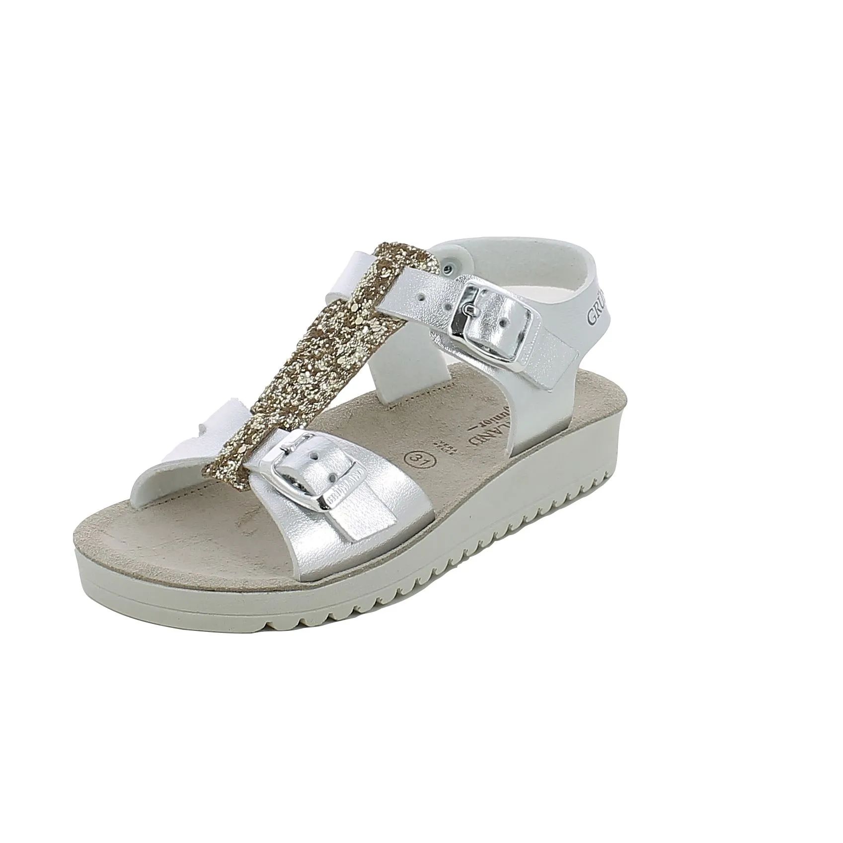 Grunland  Sandalo Gris Argento con Glitter Platino 