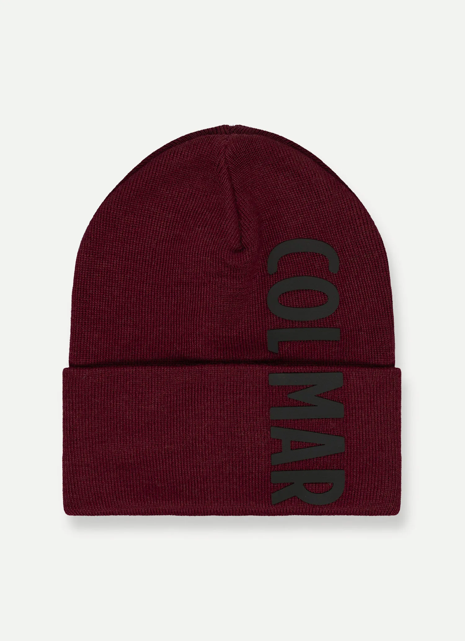 Hat with turn-up and raised print