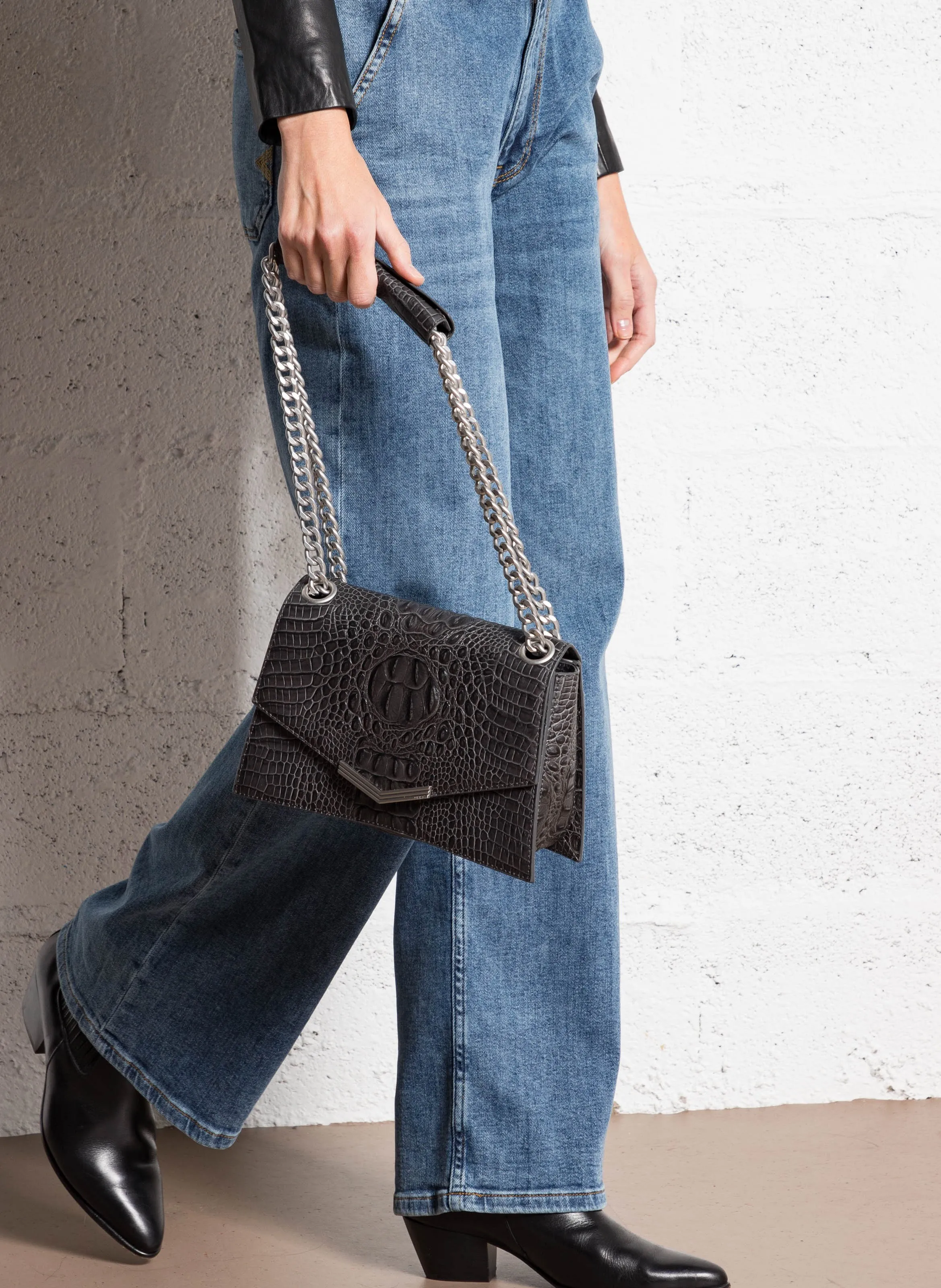  IKKS   THE ONE - Borsa in pelle effetto coccodrillo | Grigio