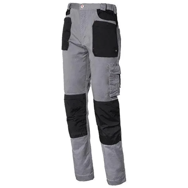 ISSA PANTALONE DA LAVORO STRETCH IN COTONE LEGGERO GRIGIO/NERO TG.XXL