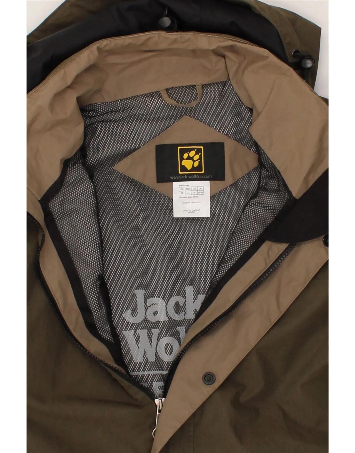 JACK WOLFSKIN Mens Hooded Rain Jacket UK 36/36 Medium Khaki Polyester