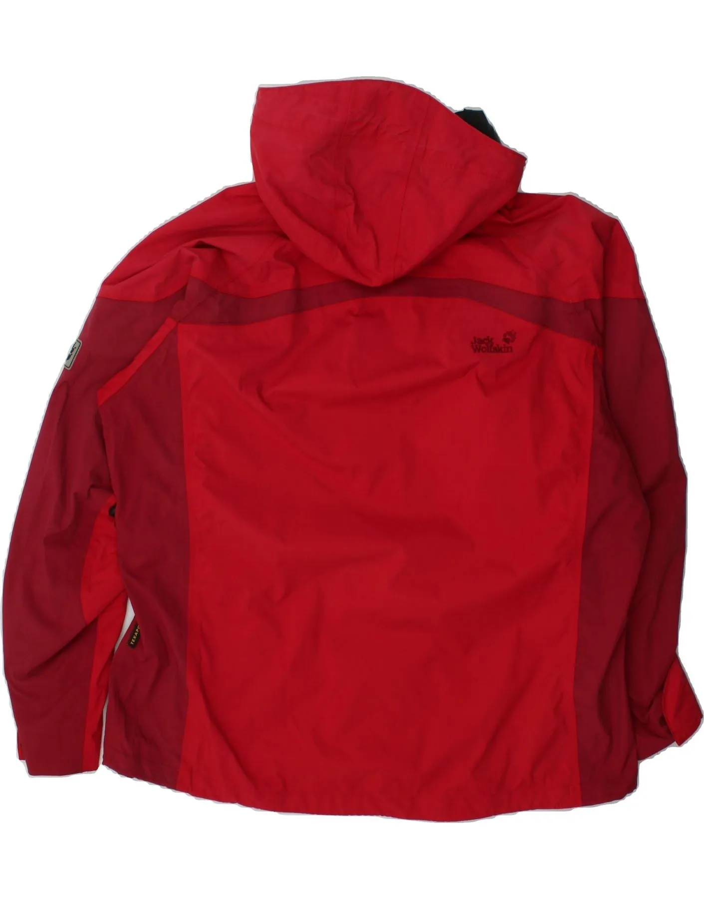JACK WOLFSKIN Womens Hooded Rain Jacket UK 22/24 2XL Red Colourblock