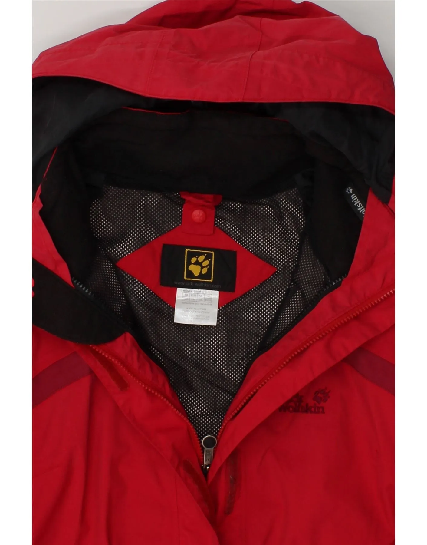 JACK WOLFSKIN Womens Hooded Rain Jacket UK 22/24 2XL Red Colourblock
