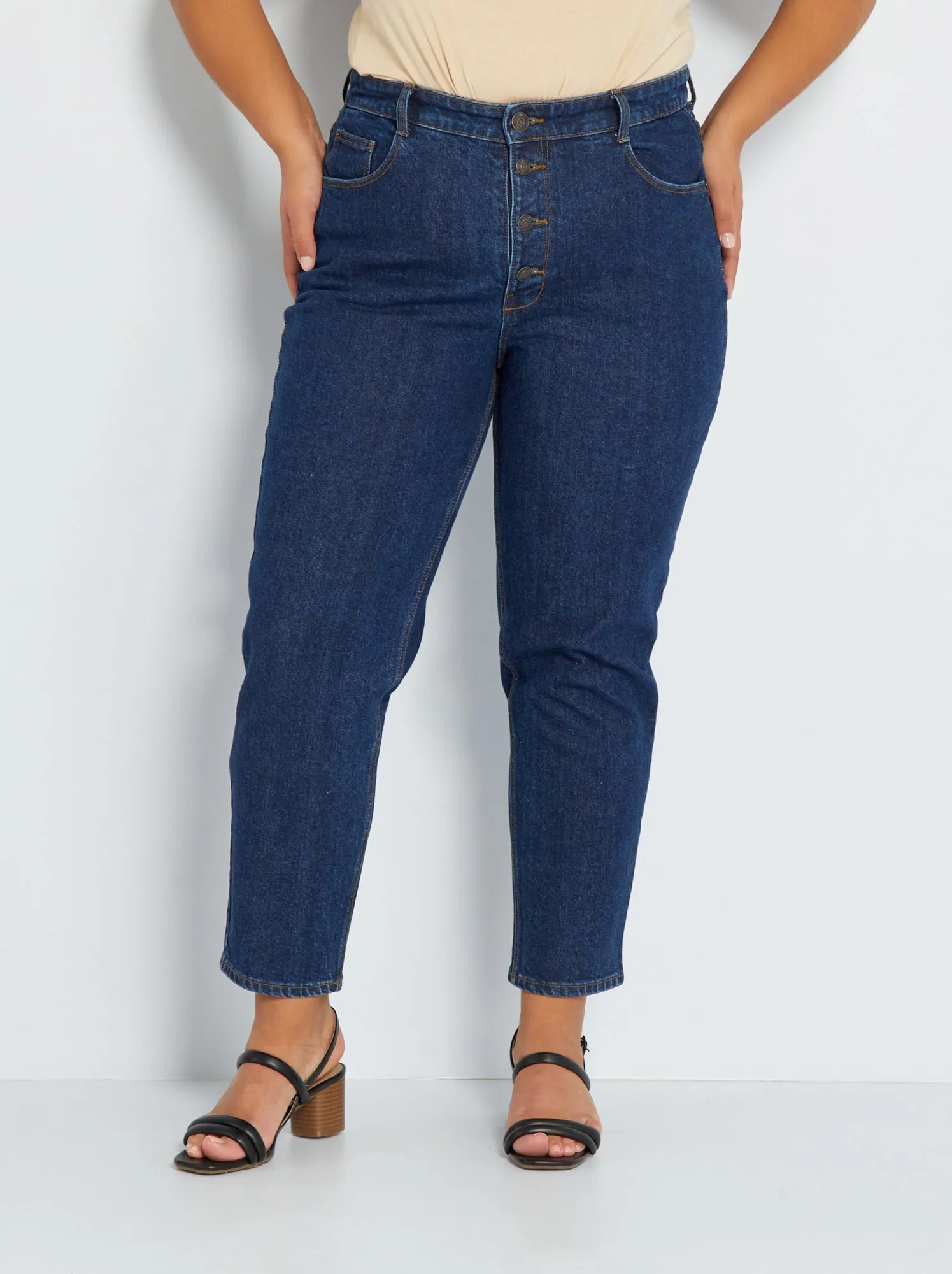 Jeans mom vita alta a 5 tasche L32 - BLU