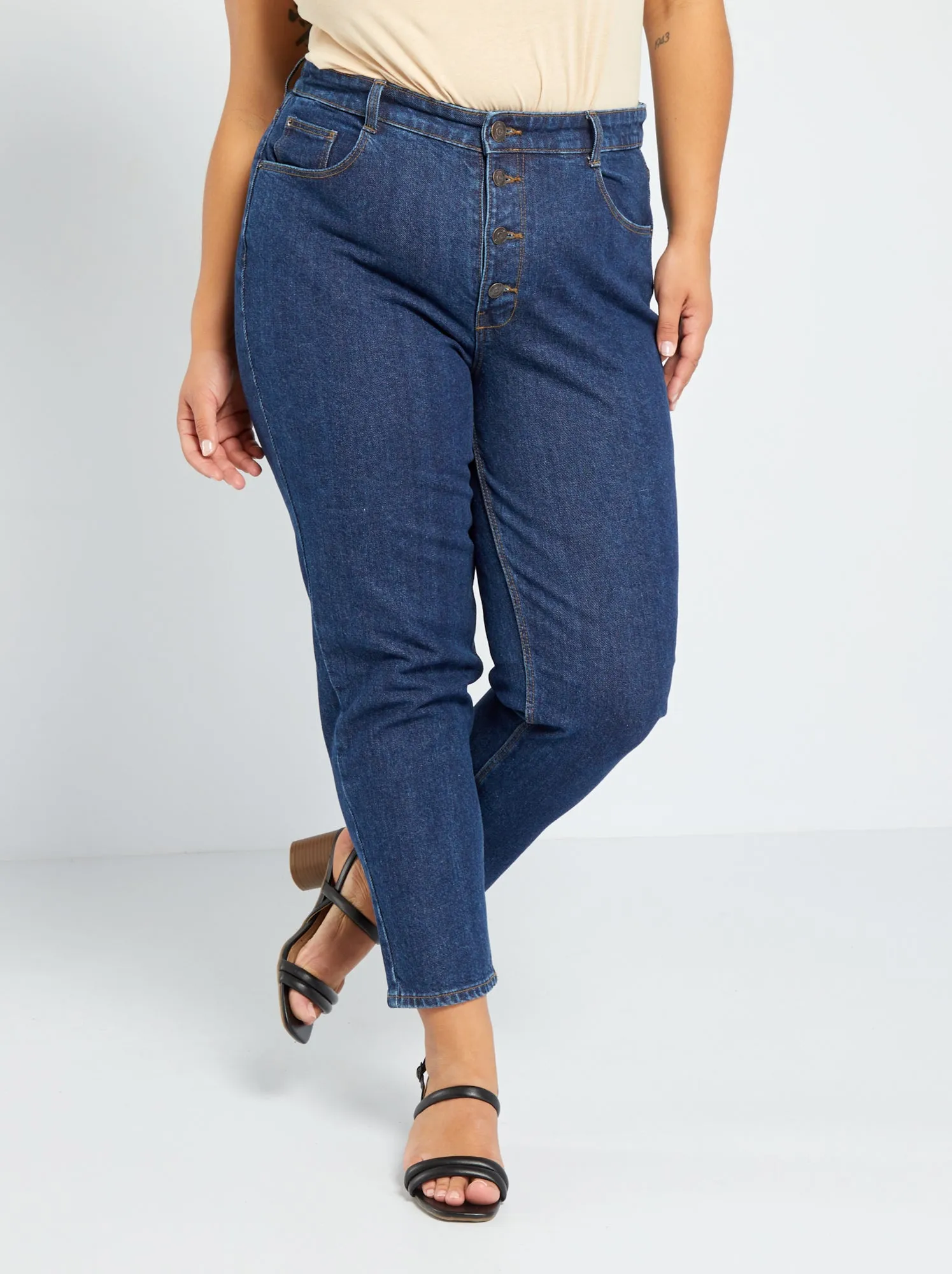 Jeans mom vita alta a 5 tasche L32 - BLU