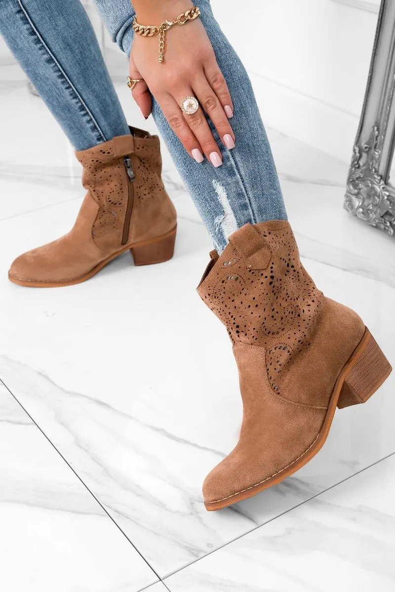 KAIRO - Stivaletti camel traforati con tacco comodo