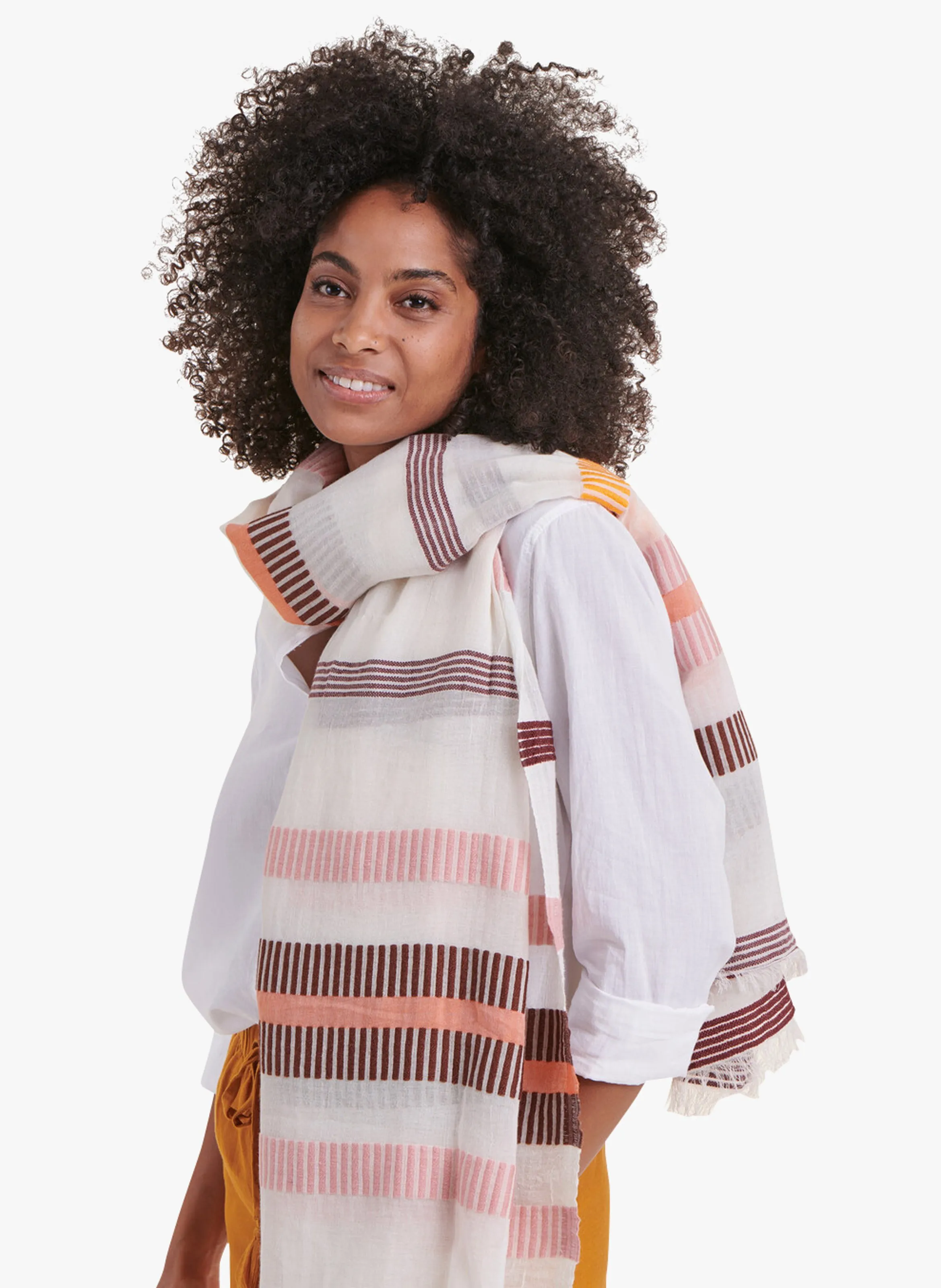  LA FEE MARABOUTEE   Foulard in misto cotone a righe | Arancione