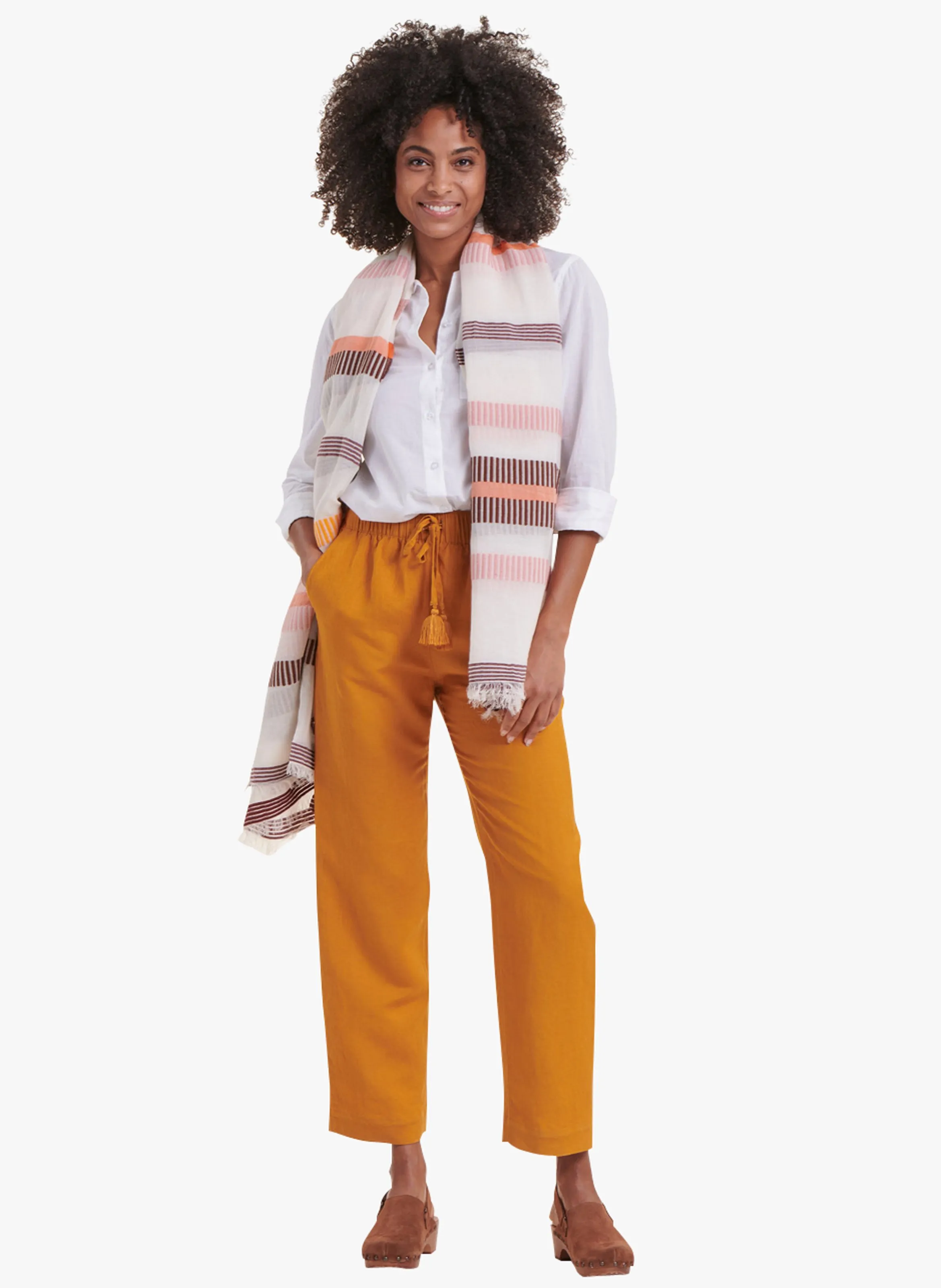  LA FEE MARABOUTEE   Foulard in misto cotone a righe | Arancione