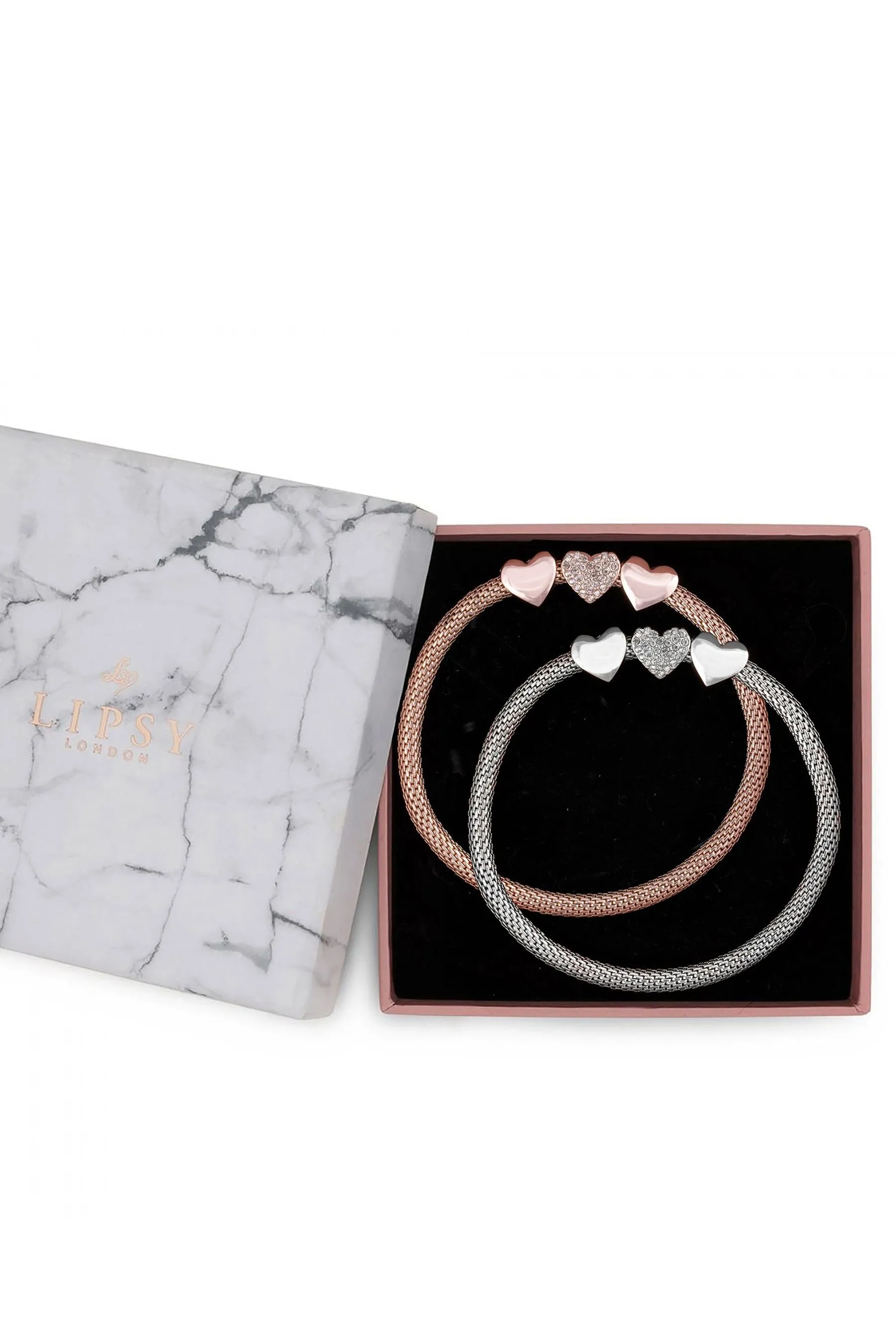 Lipsy Jewellery - Braccialetto elasticizzato in rete con cuore Confezione in confezione regalo da 2