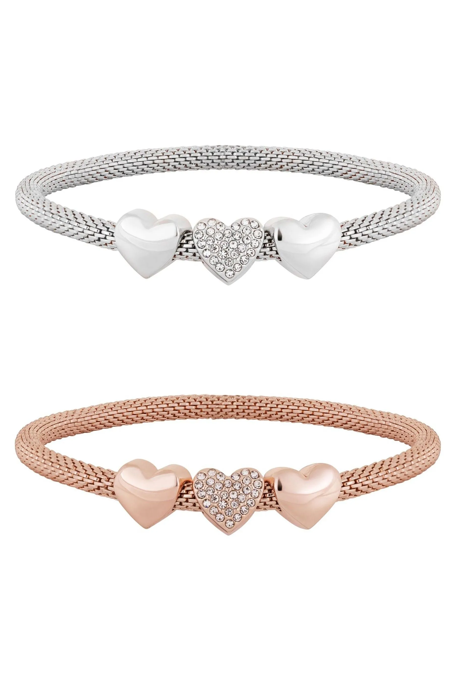 Lipsy Jewellery - Braccialetto elasticizzato in rete con cuore Confezione in confezione regalo da 2