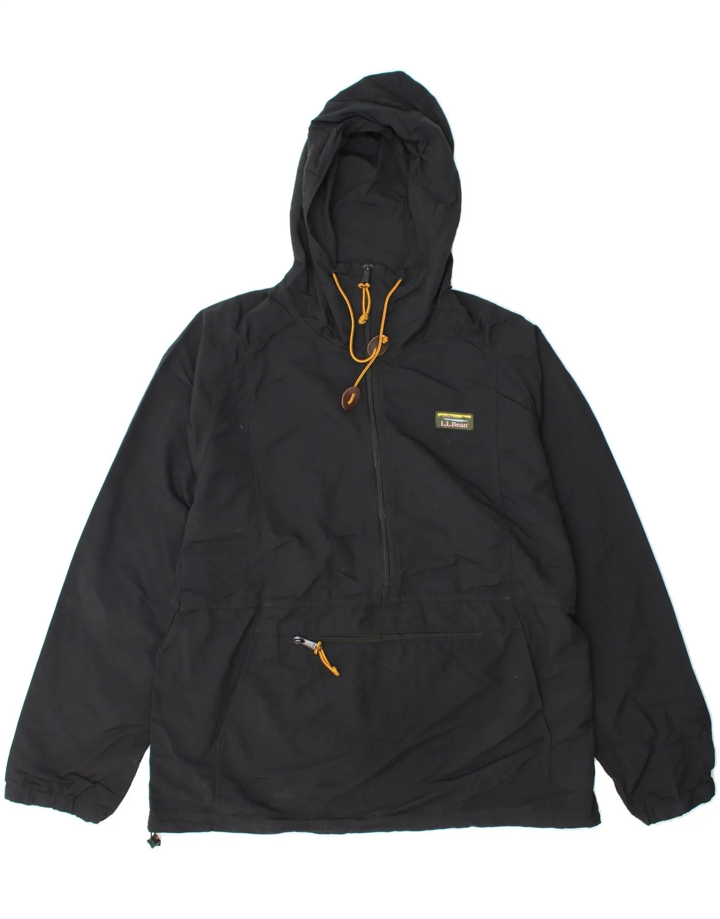 L.L.BEAN Mens Hooded Anorak Jacket UK 40 Large Black Nylon