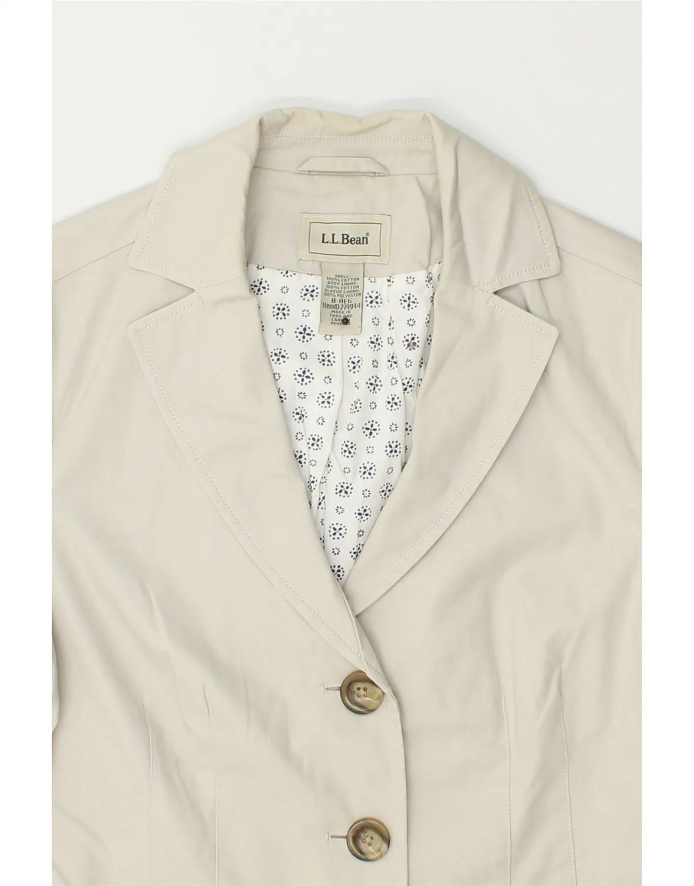 L.L.BEAN Womens 3 Button Blazer Jacket US 8 Medium Grey Cotton