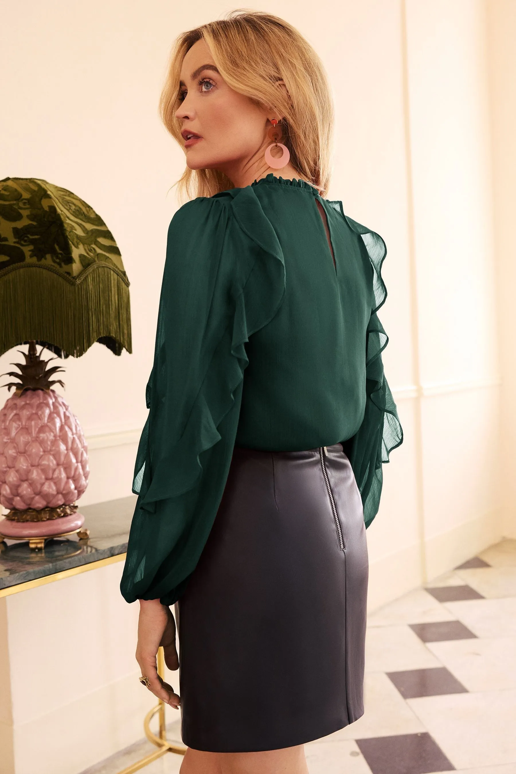 Love & Roses Ruffle Crew Neck Long Sleeve Blouse    