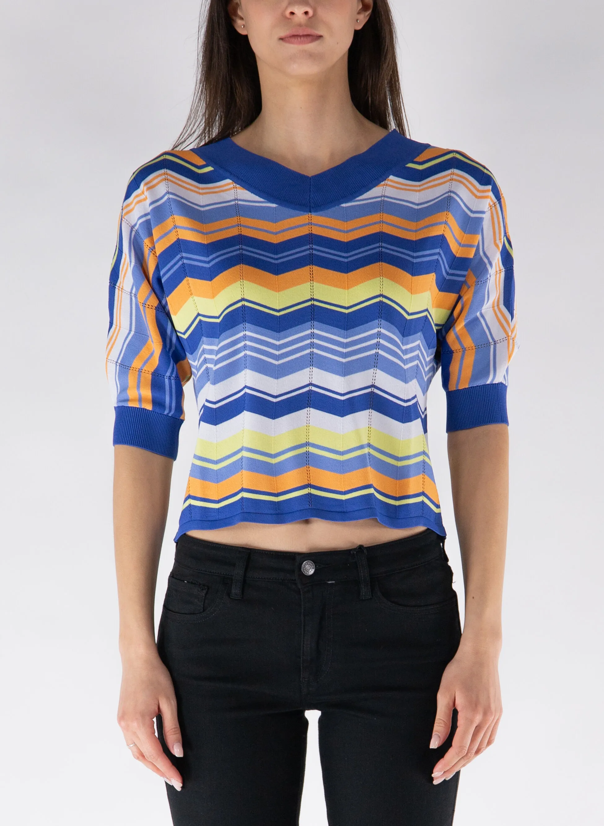 maglione maniche 3/4 a righe