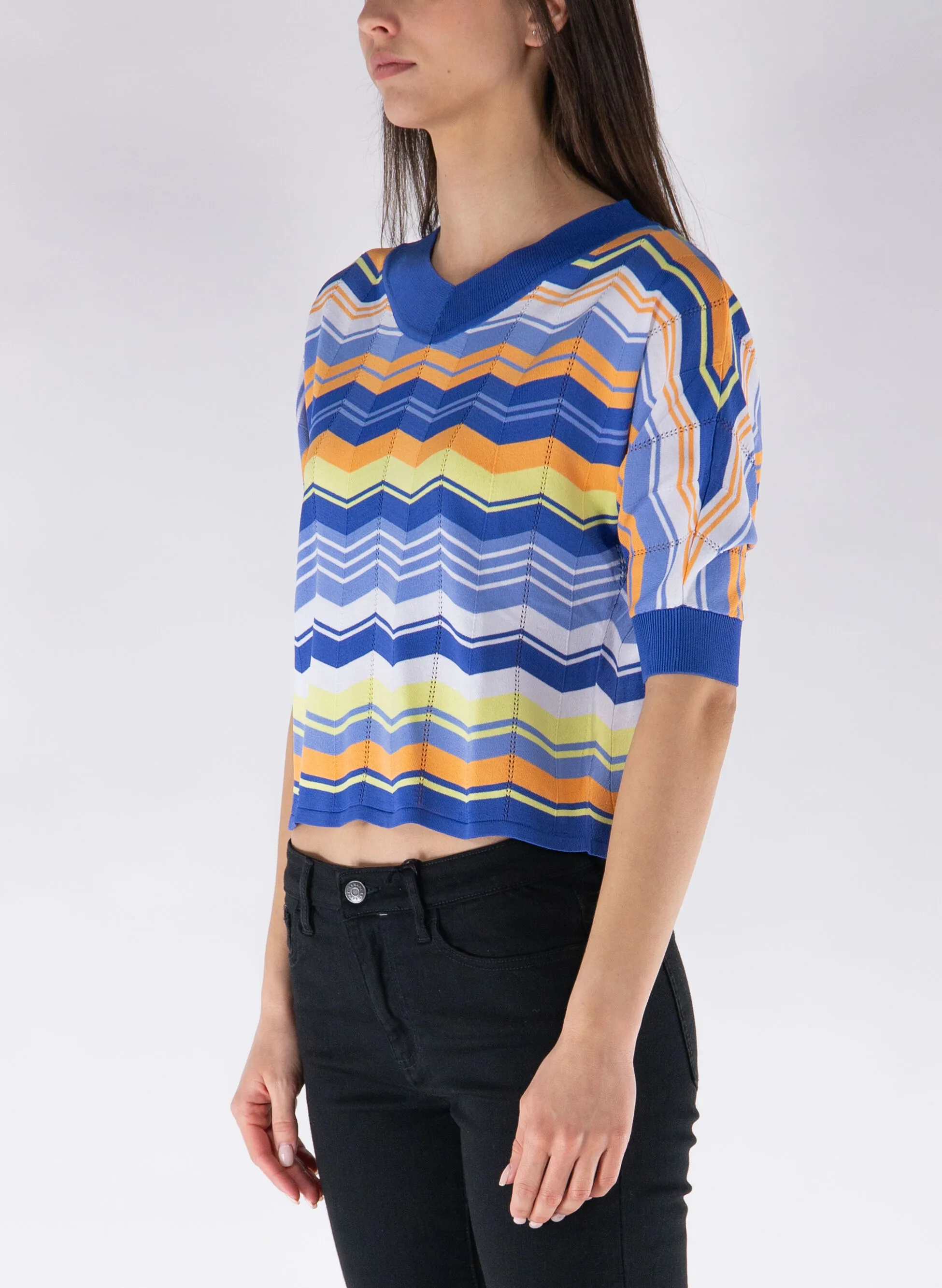 maglione maniche 3/4 a righe