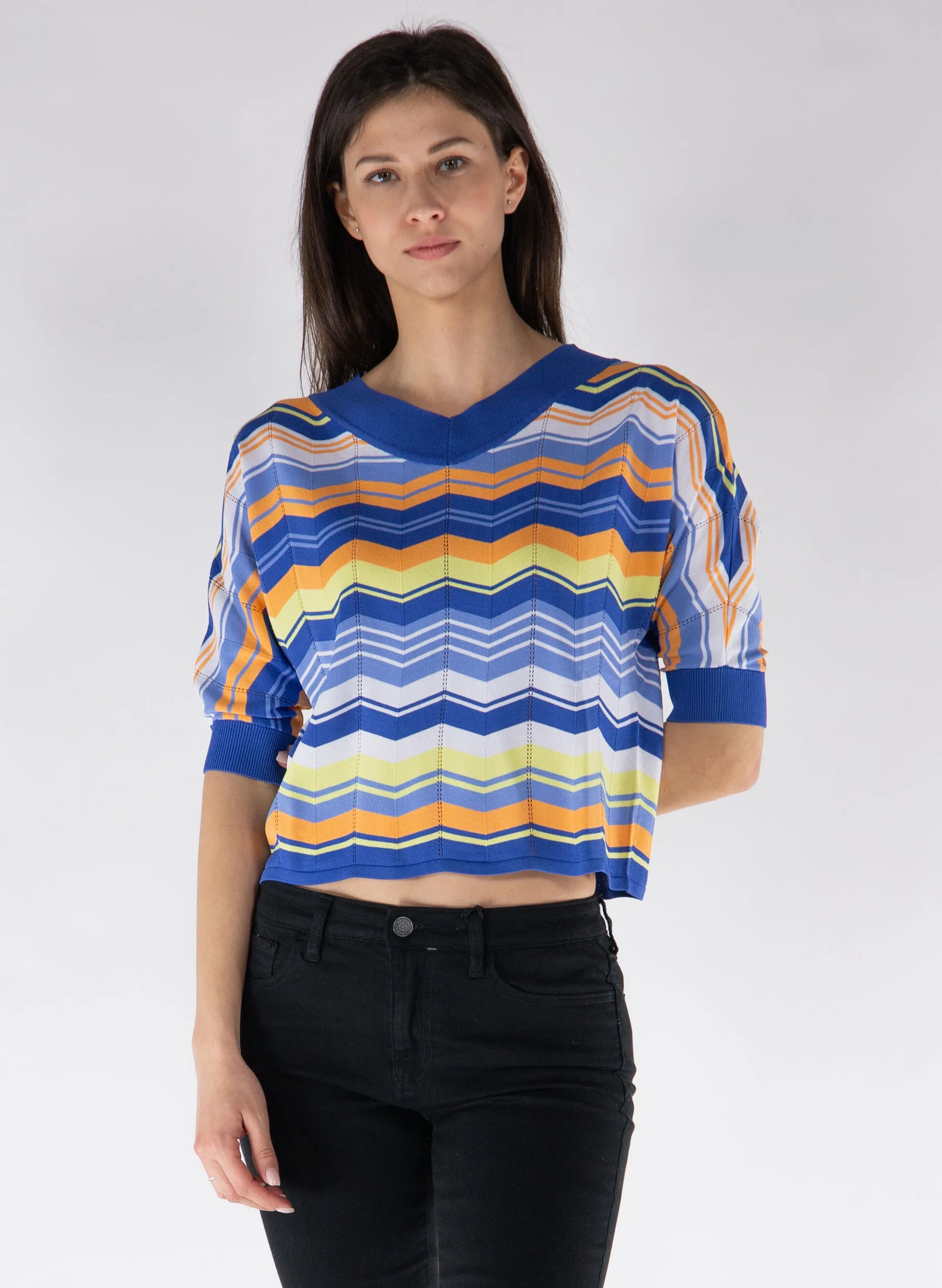 maglione maniche 3/4 a righe