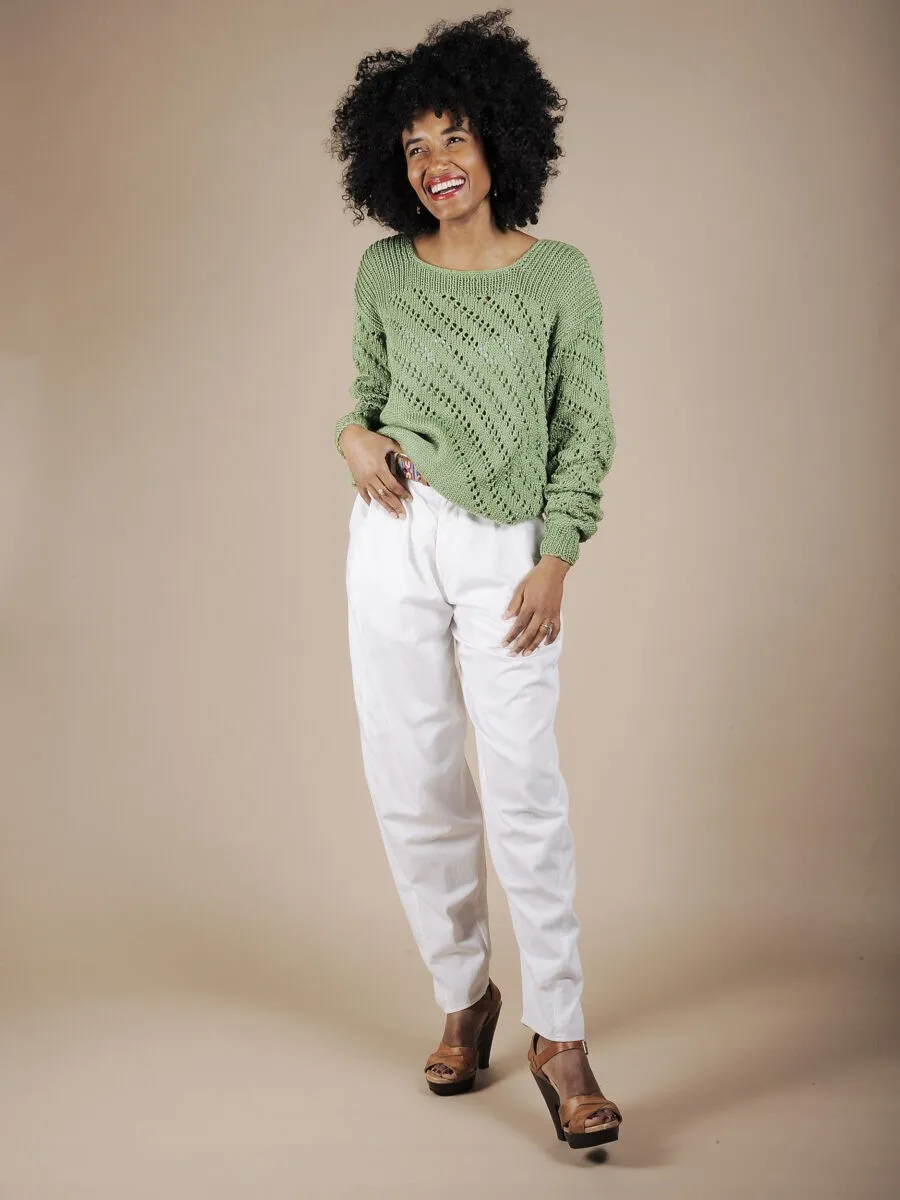 Maglione verde traforato in cotone verde