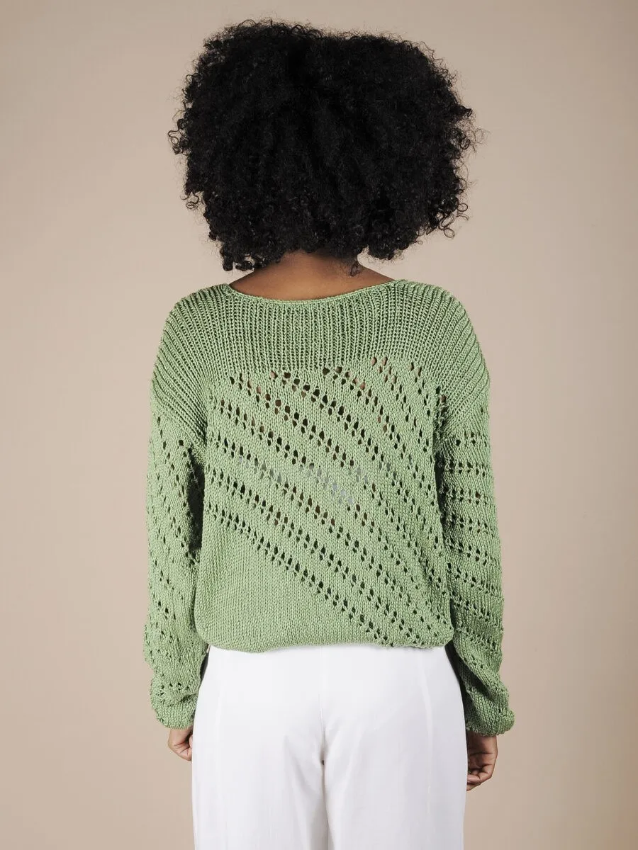 Maglione verde traforato in cotone verde