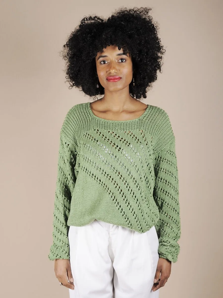 Maglione verde traforato in cotone verde