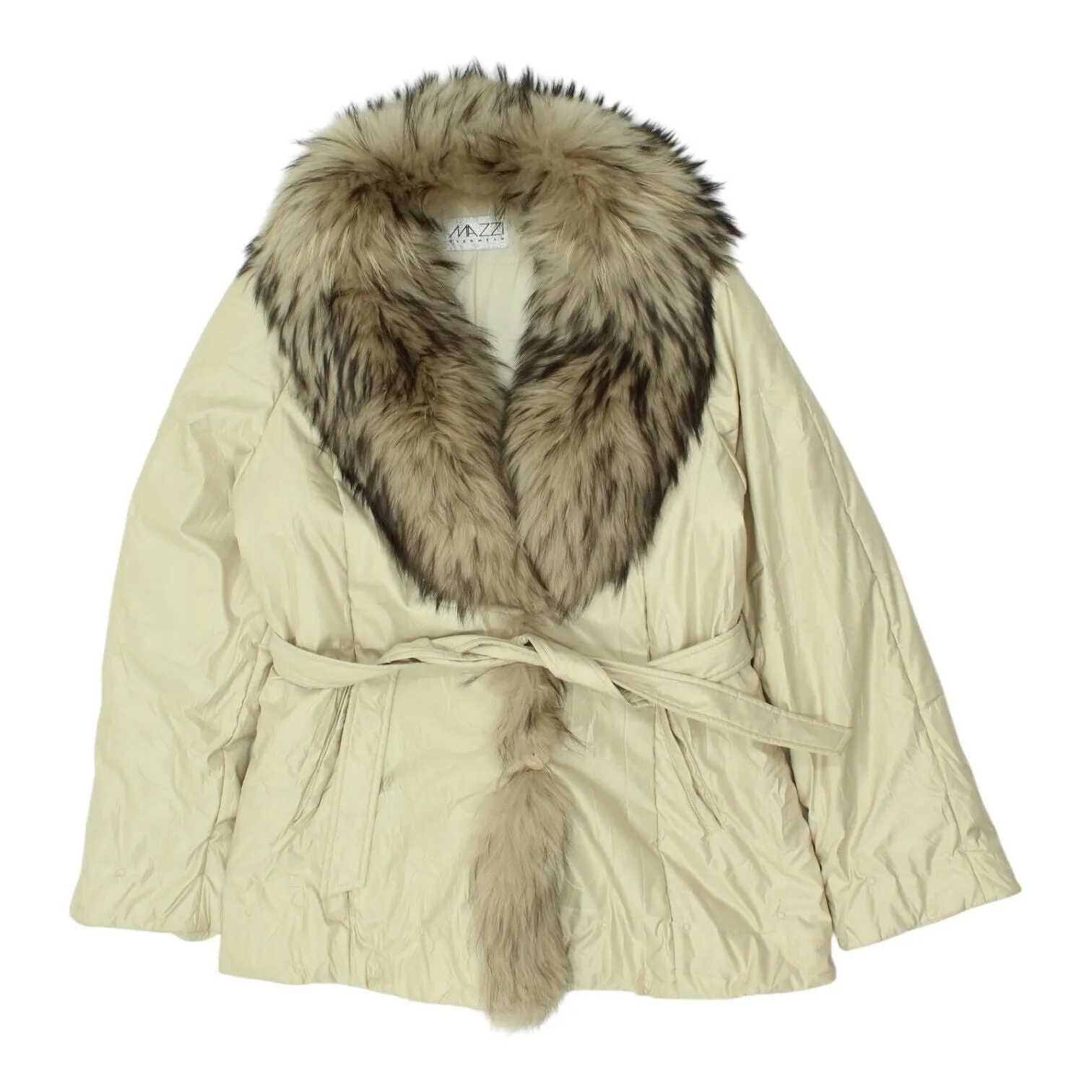 Mazzi Womens Beige Fur Collared Jacket | Vintage High End Designer Coat VTG