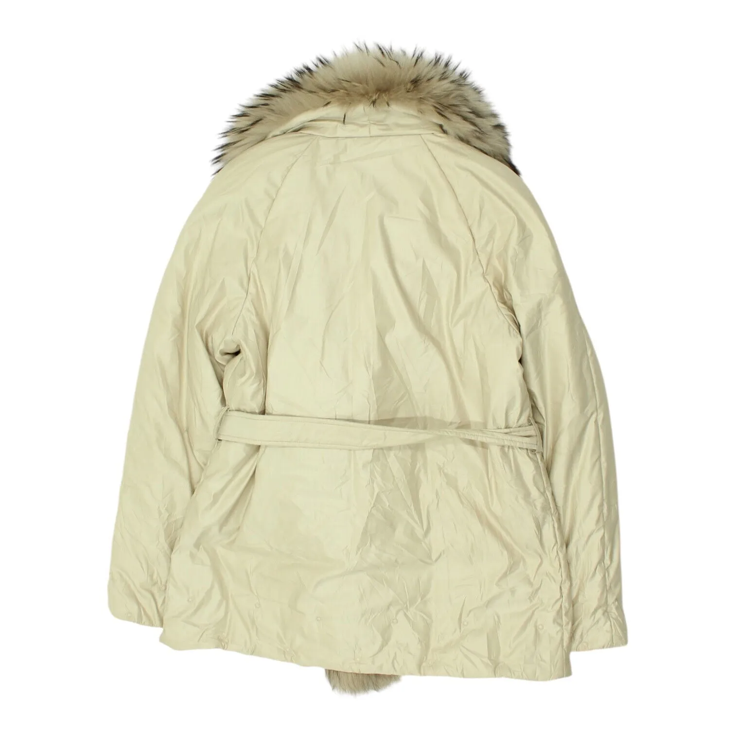 Mazzi Womens Beige Fur Collared Jacket | Vintage High End Designer Coat VTG