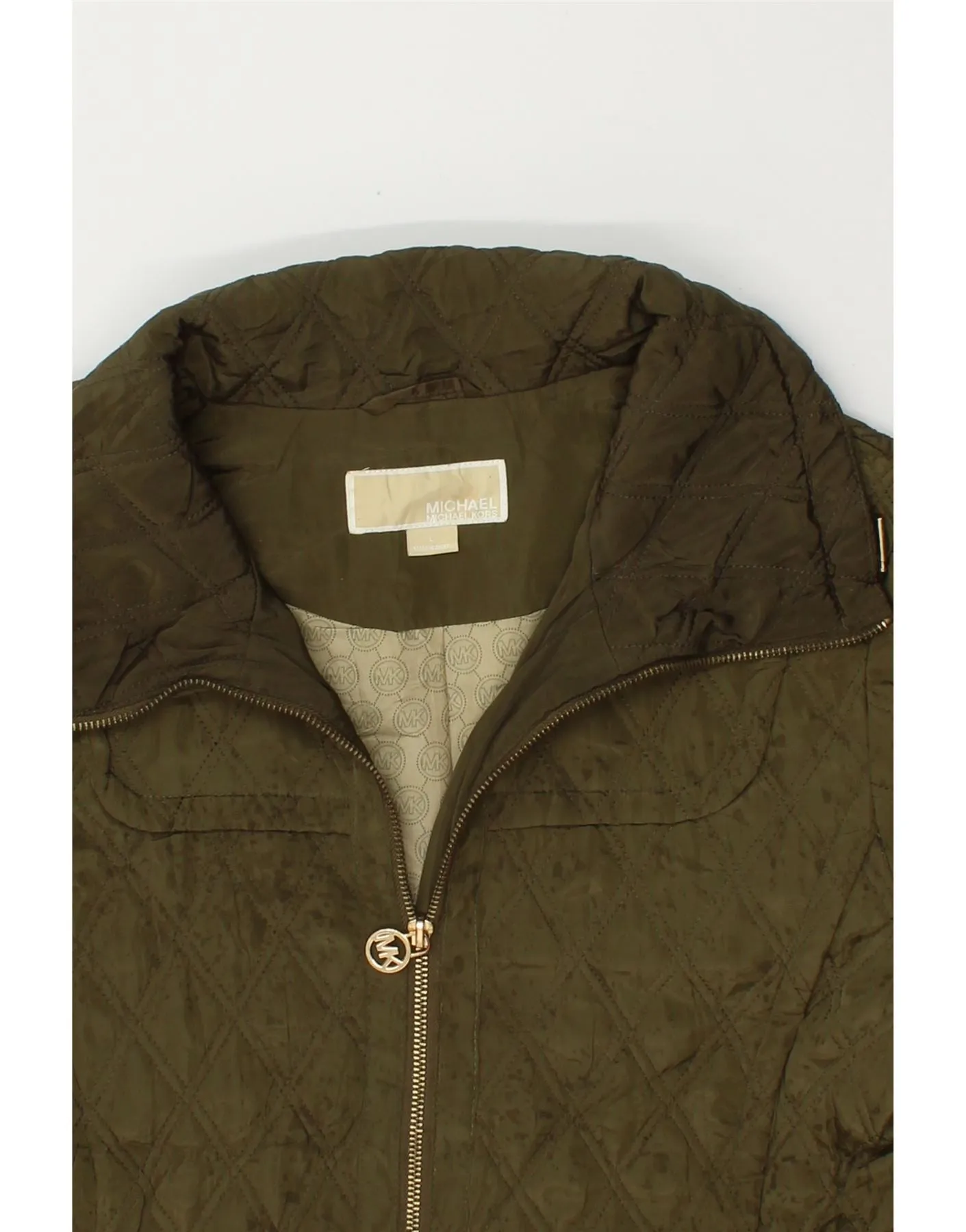 MICHAEL KORS Womens Quilted Jacket UK 14 Large Khaki Polyester