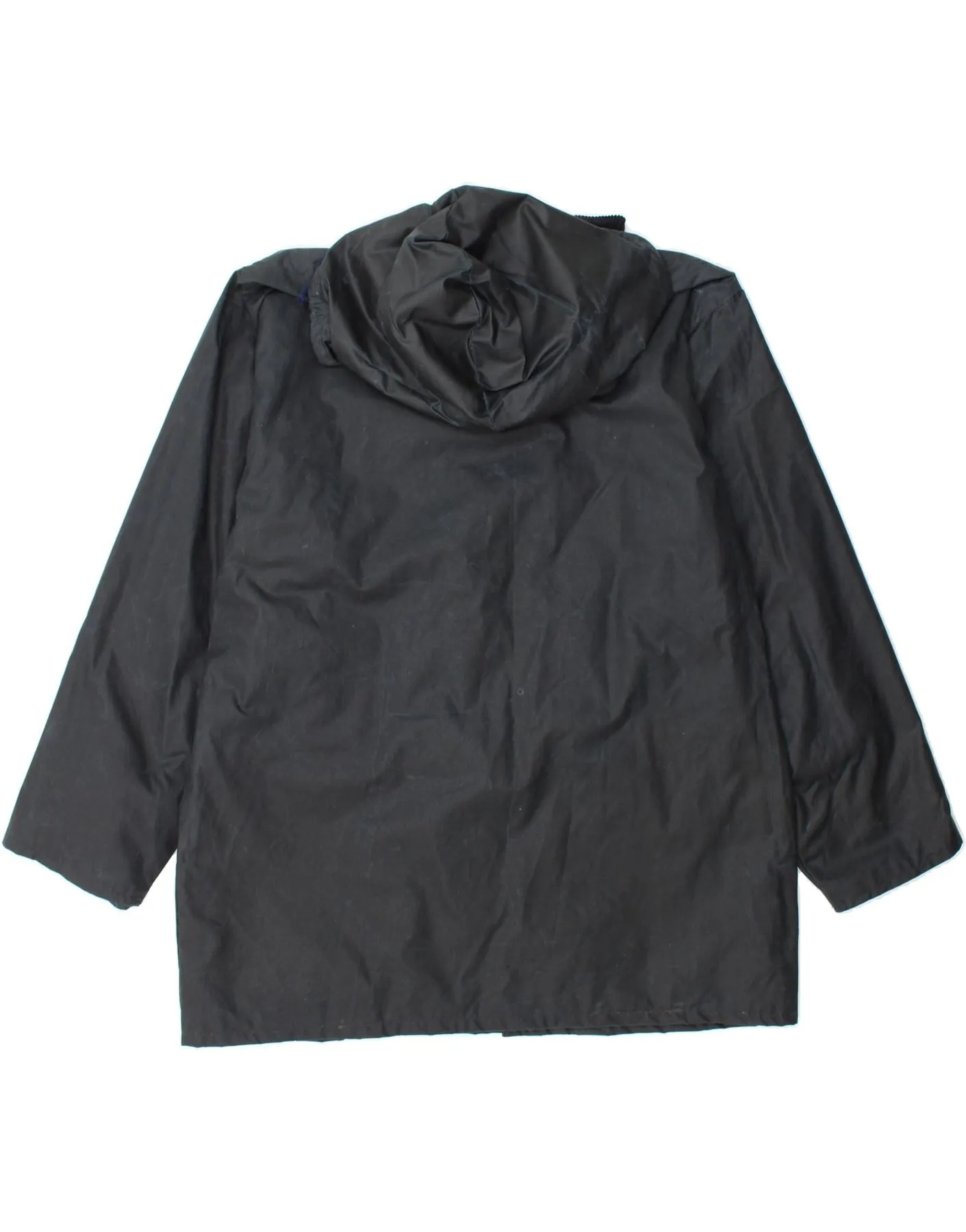 MILLER & SIMONS Mens Hooded Waxed Jacket UK 36 Small Navy Blue Cotton