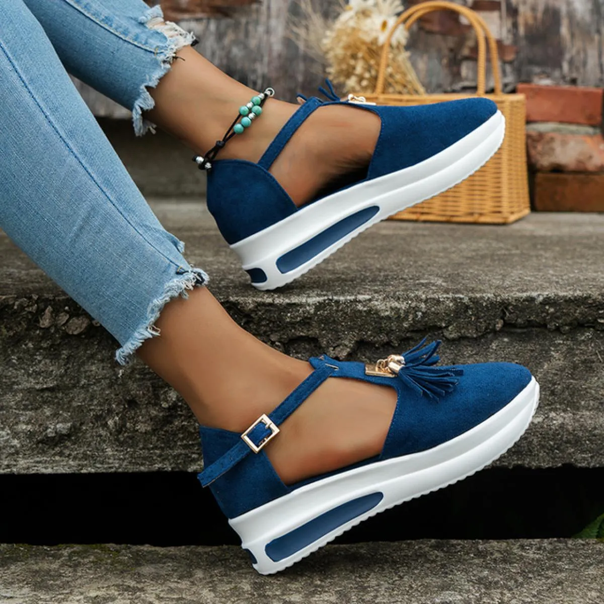 Mocassini New Nappa Autunno Striscia Fibbia Sandali sportivi da spiaggia con zeppa cava Suola morbida casual da corsa Pescatore