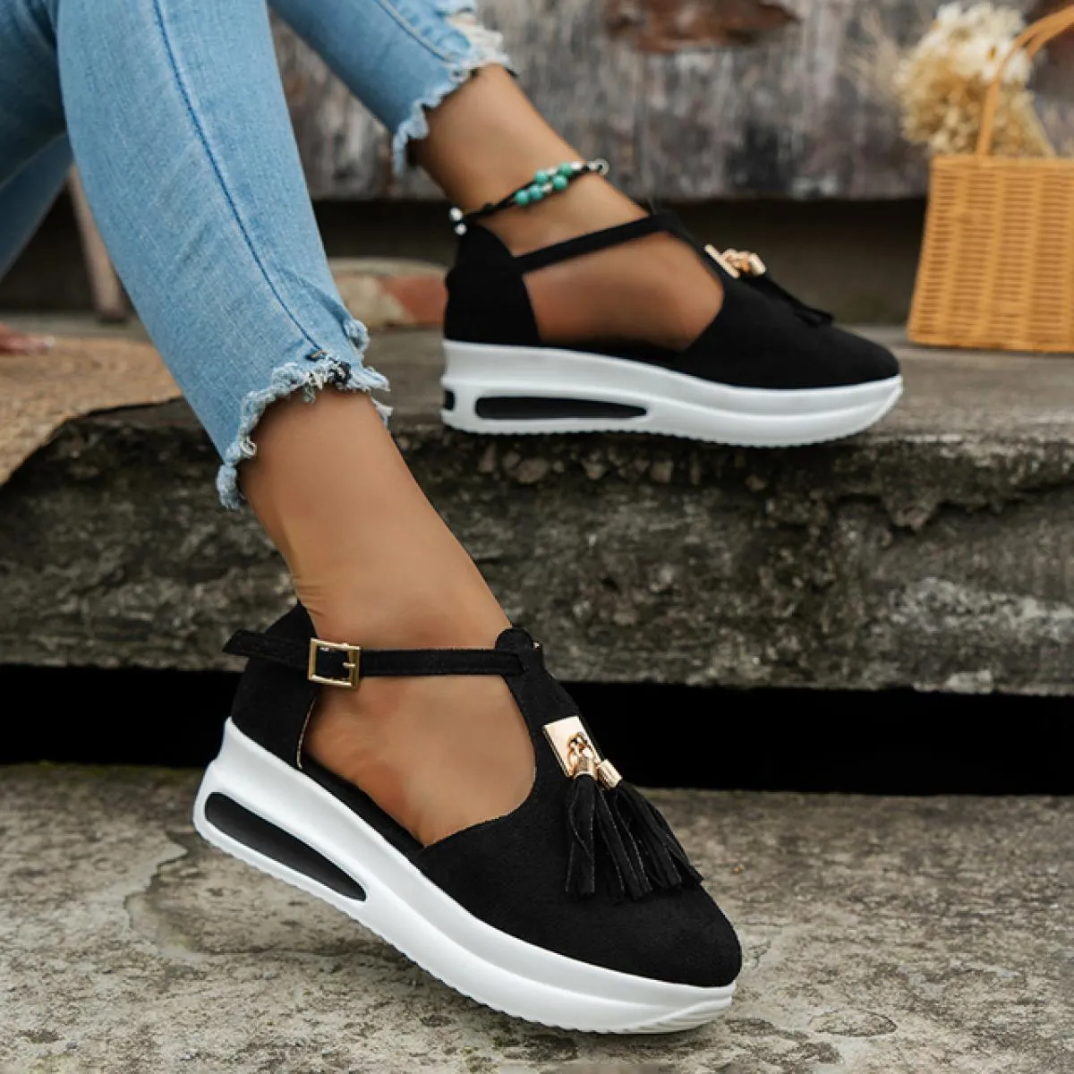 Mocassini New Nappa Autunno Striscia Fibbia Sandali sportivi da spiaggia con zeppa cava Suola morbida casual da corsa Pescatore