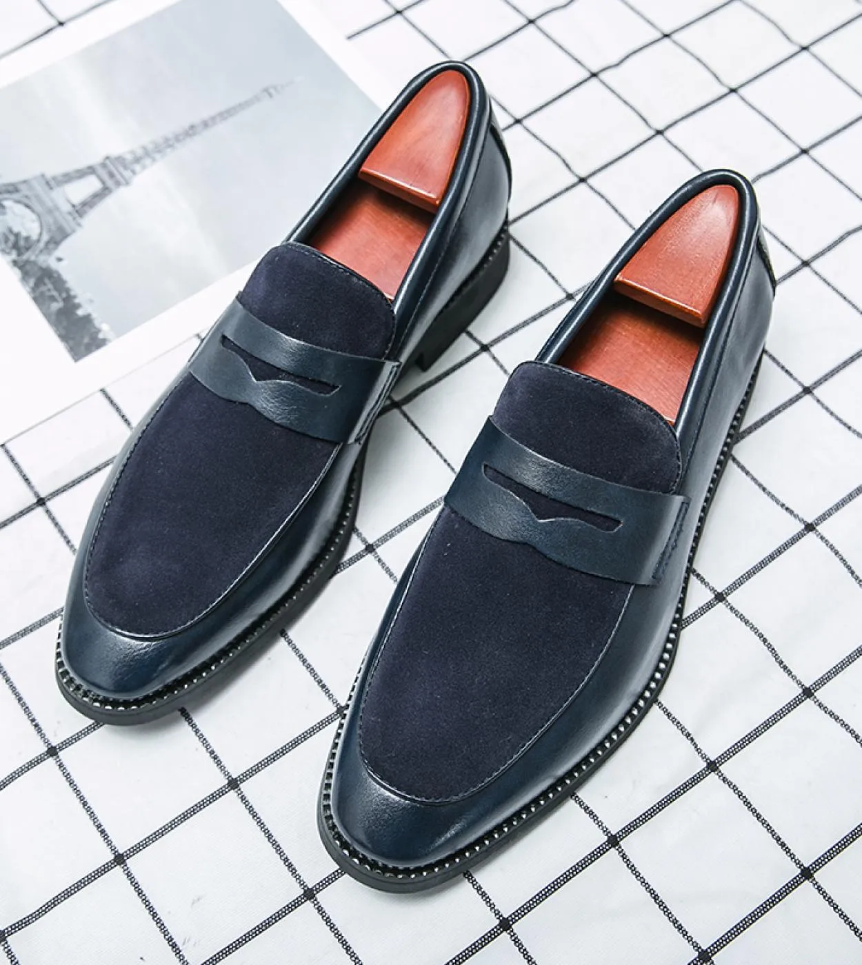 Mocassini Scarpe da uomo Cuciture Pu Finta pelle scamosciata Tinta unita Moda Business Casual Festa di nozze Maschera quotidiana