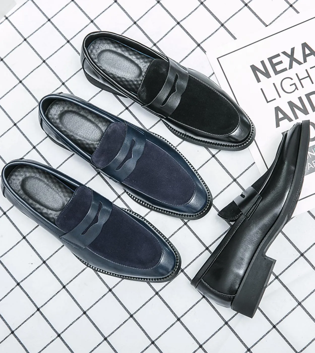 Mocassini Scarpe da uomo Cuciture Pu Finta pelle scamosciata Tinta unita Moda Business Casual Festa di nozze Maschera quotidiana
