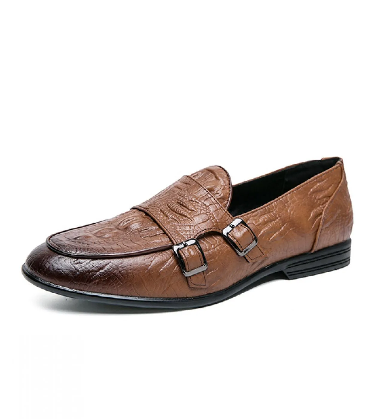 Mocassini Uomo Coccodrillo Modello Tinta unita Pu Retro Monk Doppia fibbia Moda Casual Festa di nozze Scarpe eleganti quotidiane