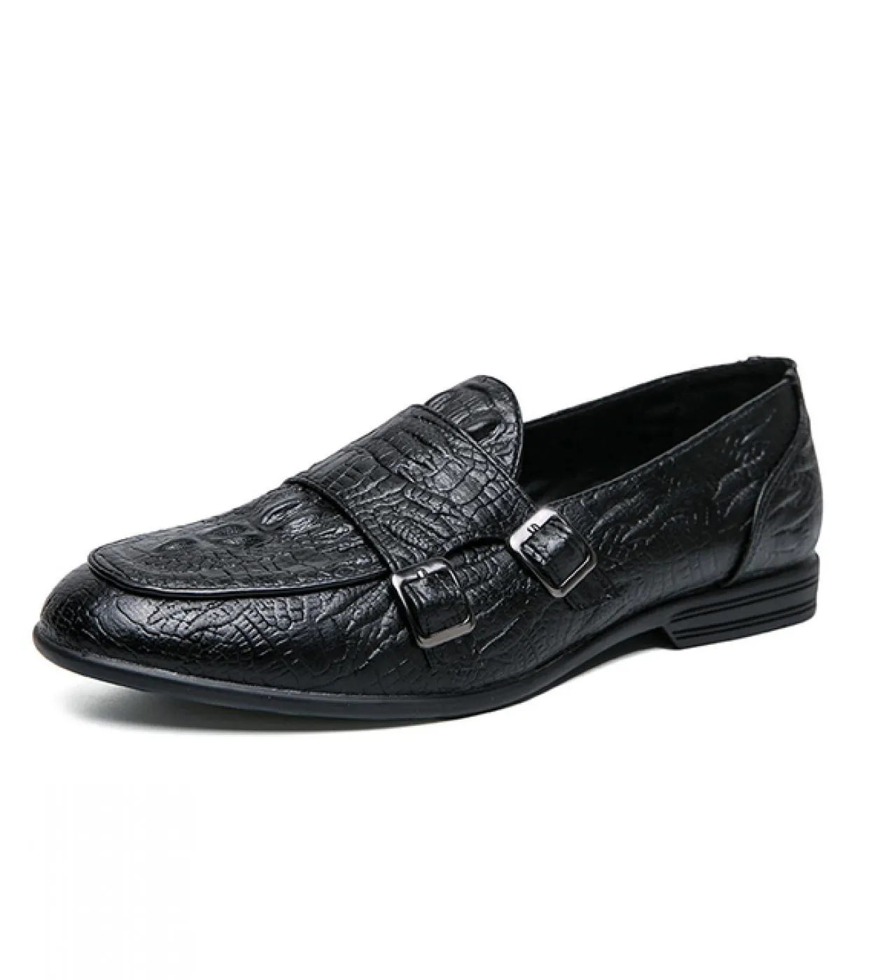 Mocassini Uomo Coccodrillo Modello Tinta unita Pu Retro Monk Doppia fibbia Moda Casual Festa di nozze Scarpe eleganti quotidiane