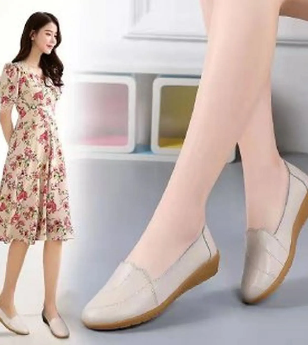 Moda Scarpe casual in pelle bianca per donna Appartamenti estivi Ritagli Mocassini traspiranti Scarpe da balletto da donna Mocas
