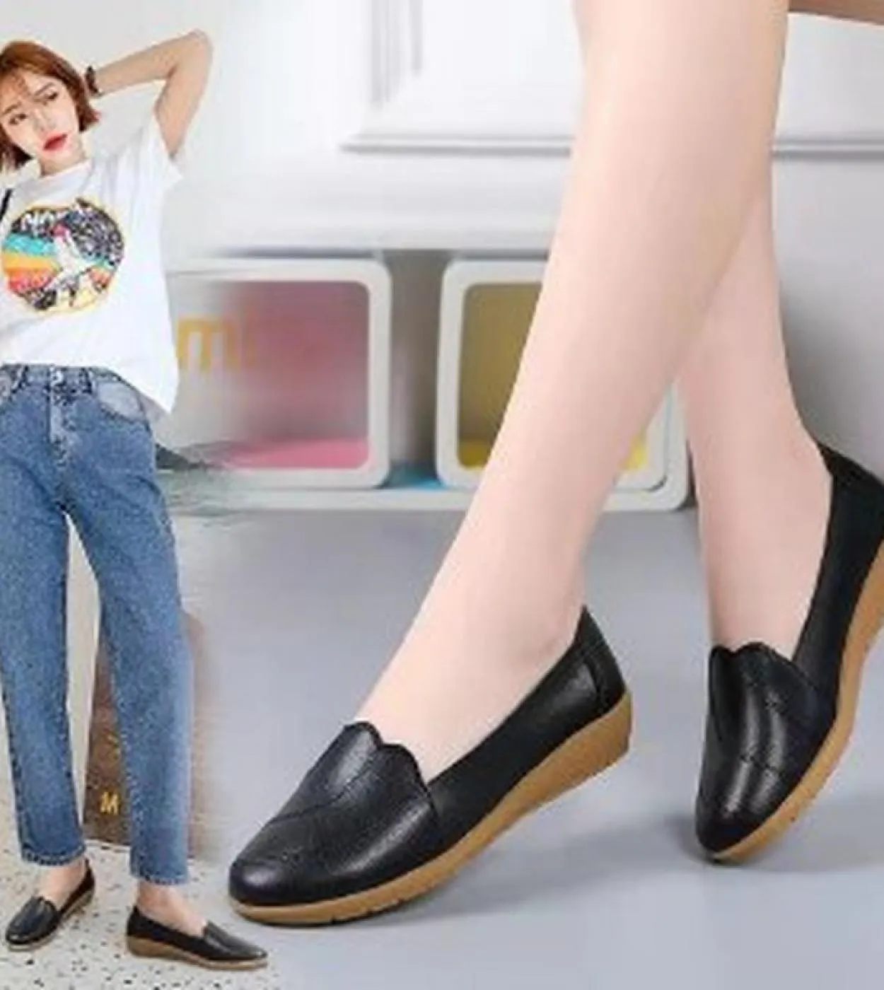 Moda Scarpe casual in pelle bianca per donna Appartamenti estivi Ritagli Mocassini traspiranti Scarpe da balletto da donna Mocas