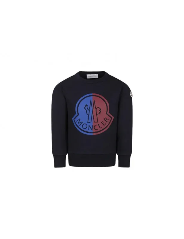 MONCLER     Felpa blu con stampa logo Moncler