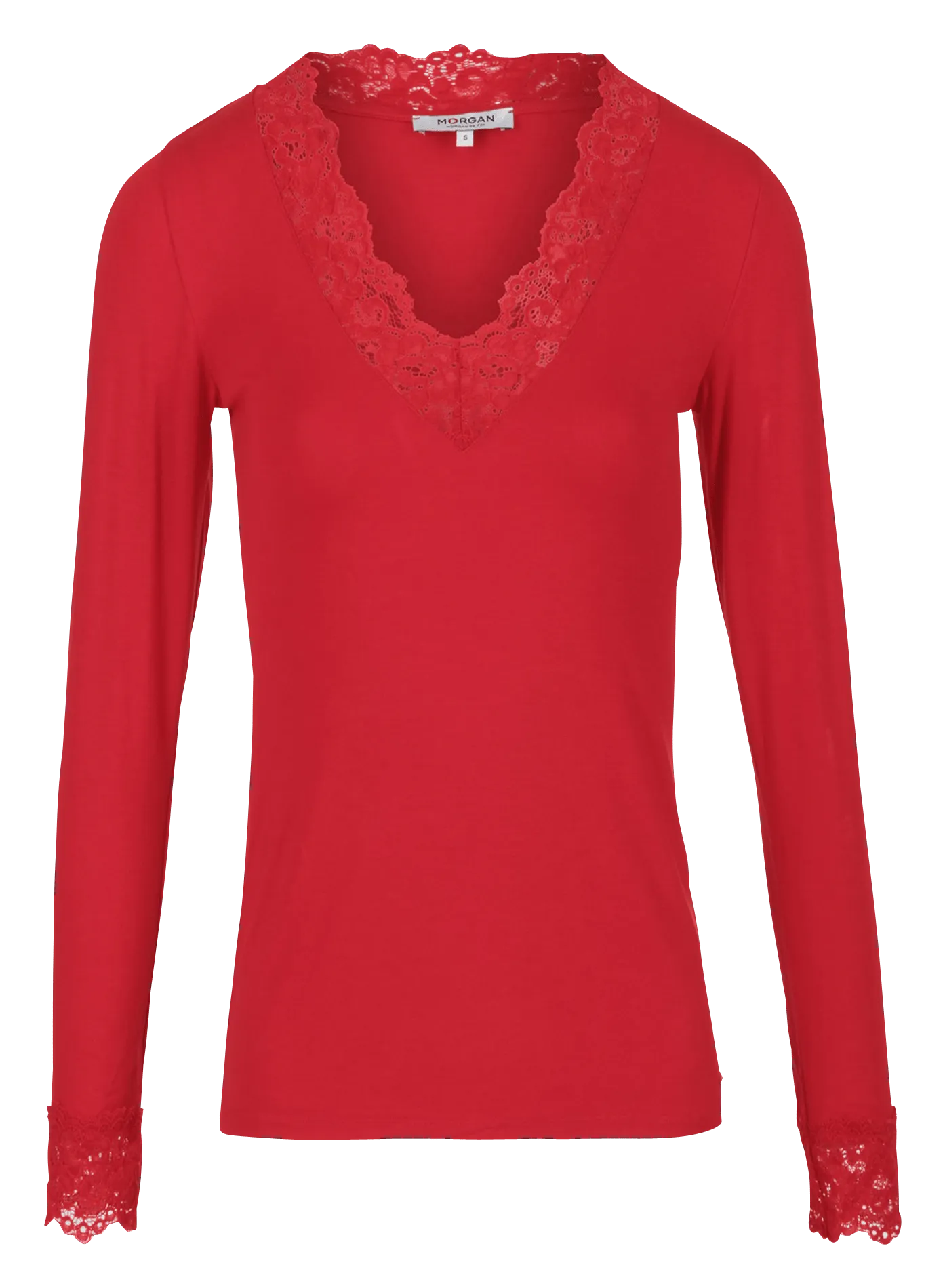  MORGAN   TRACY.N - Maglione scollo a V con dettagli in pizzo | Rosso